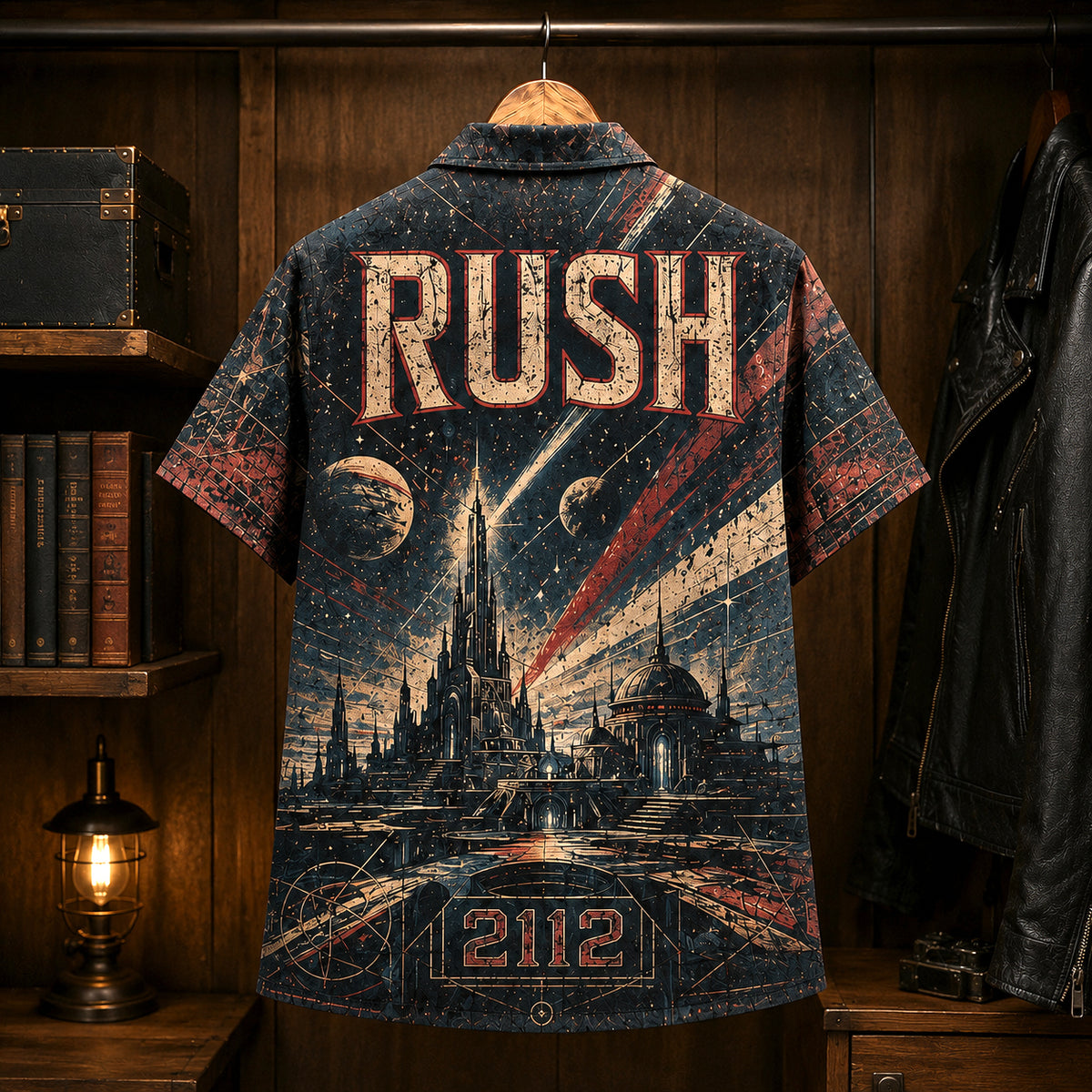 Rush 2112 1976 Hawaiian Shirt, Progressive Rock Button Up, Geddy Lee Temples of Syrinx Era