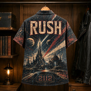 Rush 2112 1976 Hawaiian Shirt, Progressive Rock Button Up, Geddy Lee Temples of Syrinx Era