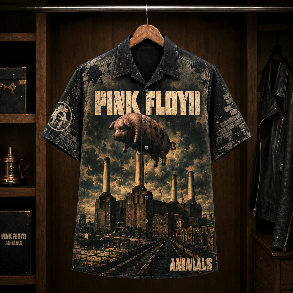 Pink Floyd Animals Hawaiian Shirt, 1977 Progressive Rock Button Up, Roger Waters Pigs Era