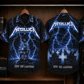 Metallica Ride the Lightning Hawaiian Shirt, 1984 Heavy Metal Button Up, Cliff Burton For Whom the Bell Tolls Era