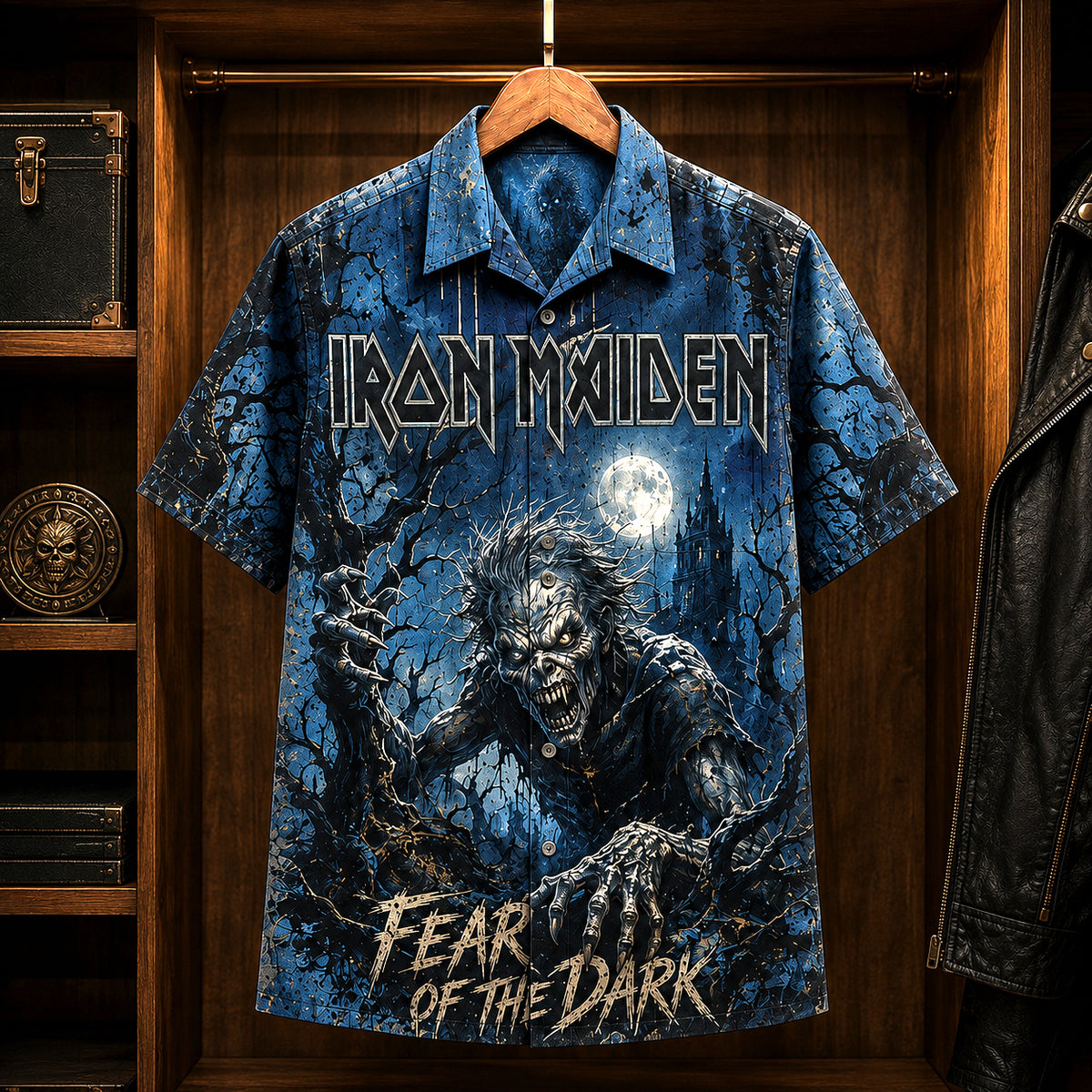 Iron Maiden Fear of the Dark Hawaiian Shirt, 1992 Heavy Metal Button Up, Bruce Dickinson 1992 Tour Era