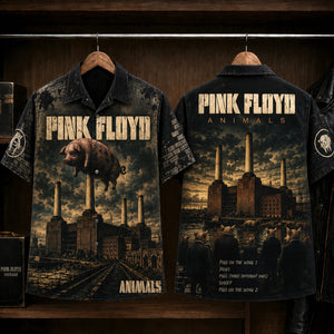 Pink Floyd Animals Hawaiian Shirt, 1977 Progressive Rock Button Up, Roger Waters Pigs Era