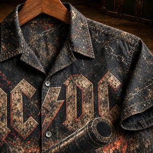 AC/DC For Those About to Rock Hawaiian Shirt, 1981 Hard Rock Button Up, Brian Johnson 1981 Tour Era