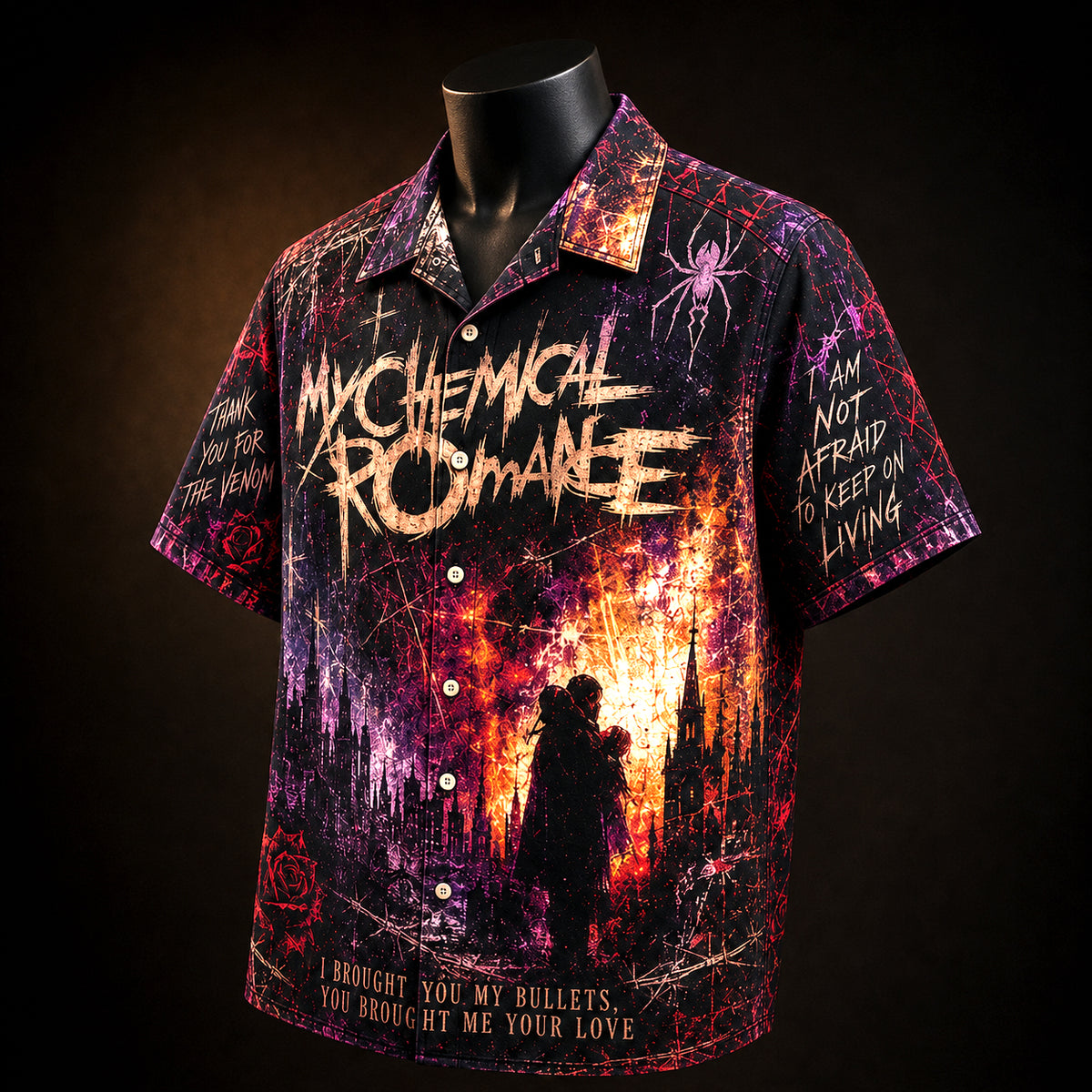 My Chemical Romance Bullets Hawaiian Shirt, 2002 Emo Rock Album Inspired Button Up, Gerard Way Vampires Era
