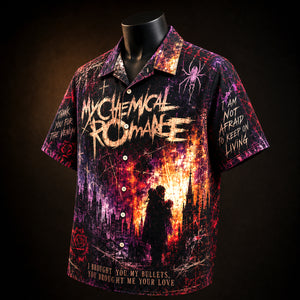 My Chemical Romance Bullets Hawaiian Shirt, 2002 Emo Rock Album Inspired Button Up, Gerard Way Vampires Era