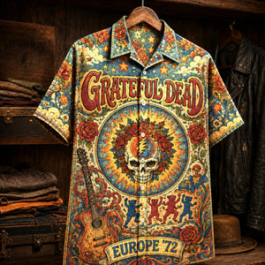 Grateful Dead Europe '72 Hawaiian Shirt, Psychedelic Rock Button Up, Europe 72 Tour Jerry Garcia Era