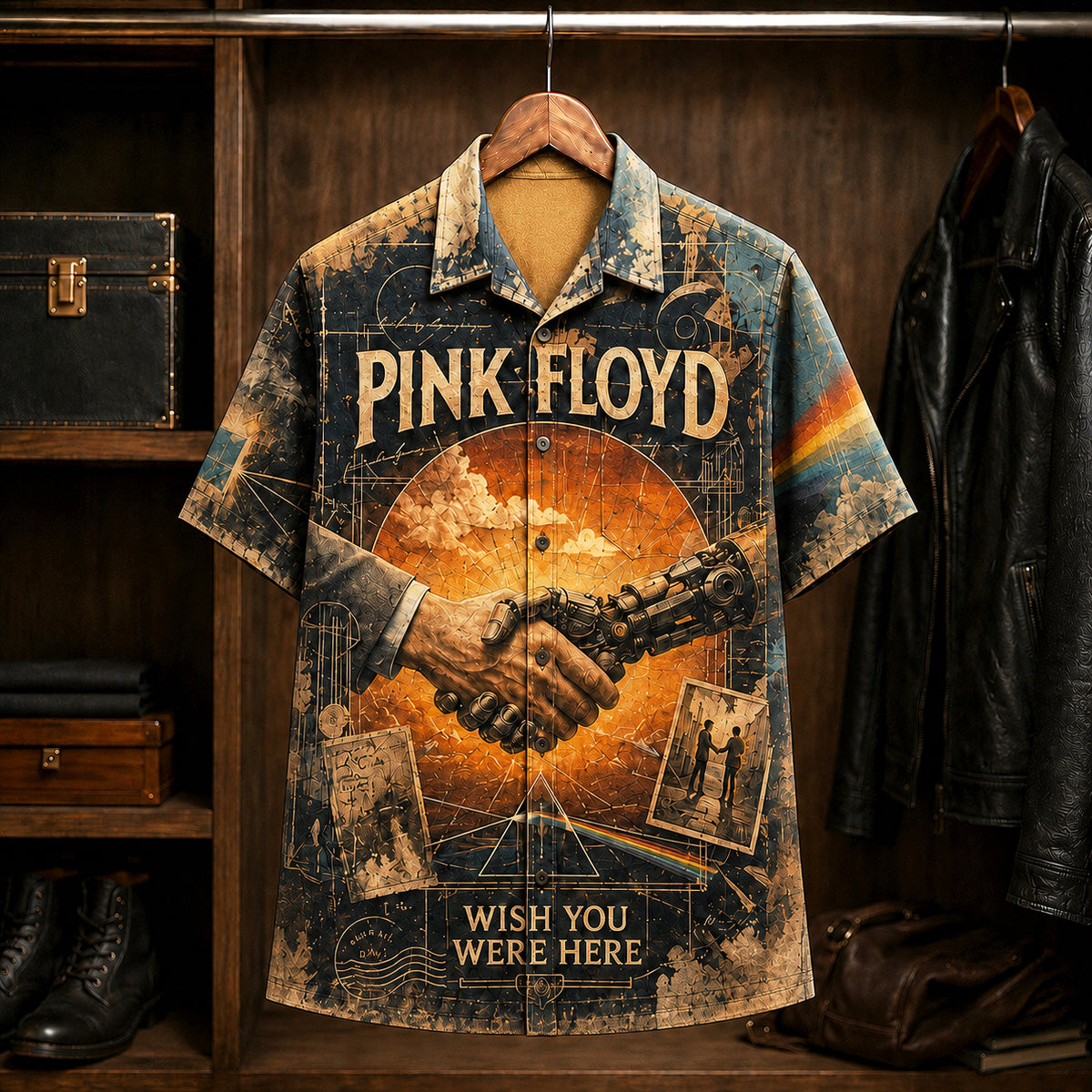 Pink Floyd Wish You Were Here Hawaiian Shirt, 1975 Album Inspired Button Up, Shine On You Crazy Diamond Era