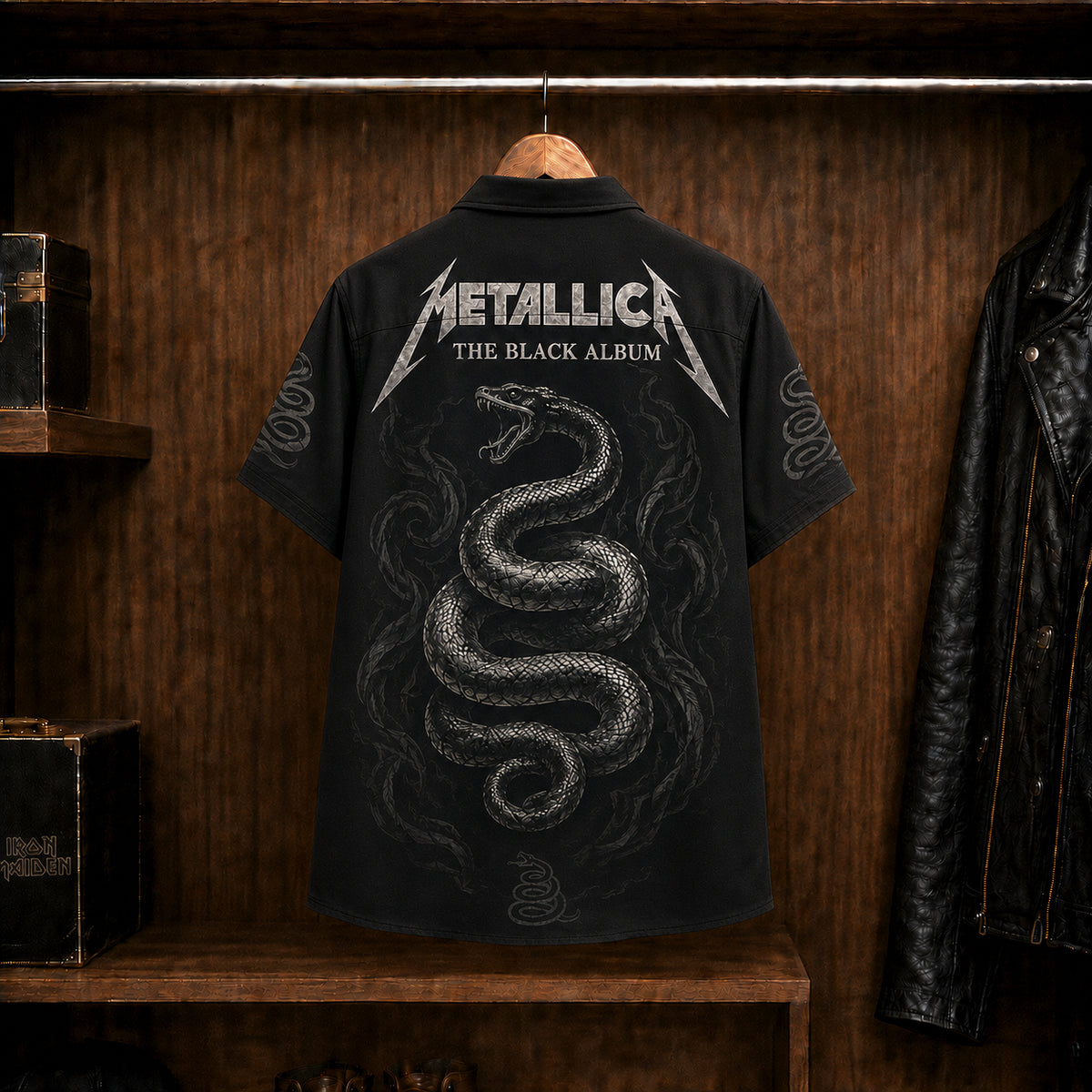 Metallica Black Album Hawaiian Shirt, 1991 Heavy Metal Button Up, James Hetfield Enter Sandman Era