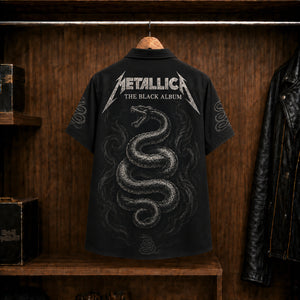 Metallica Black Album Hawaiian Shirt, 1991 Heavy Metal Button Up, James Hetfield Enter Sandman Era