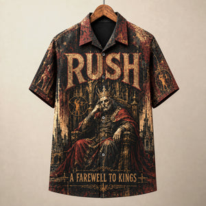 Rush A Farewell to Kings Hawaiian Shirt, 1977 Progressive Rock Button Up, Neil Peart Closer to the Heart Era
