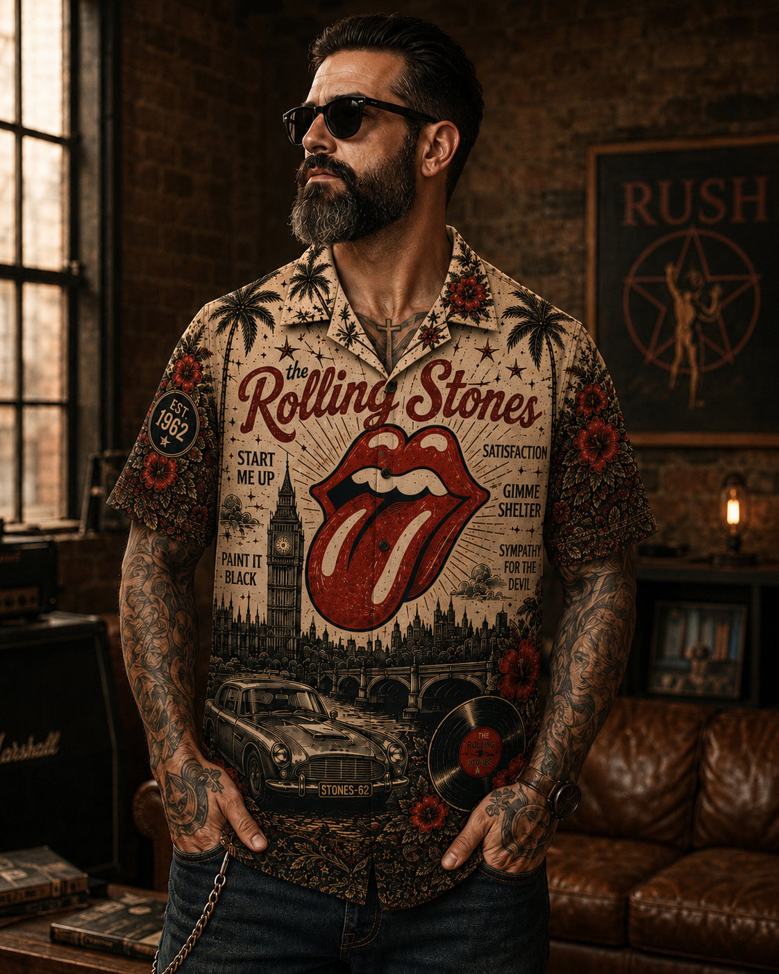 The Rolling Stones Tongue Hawaiian Shirt, Tongue Logo Classic Rock Button Up, Satisfaction Music Fan Gift