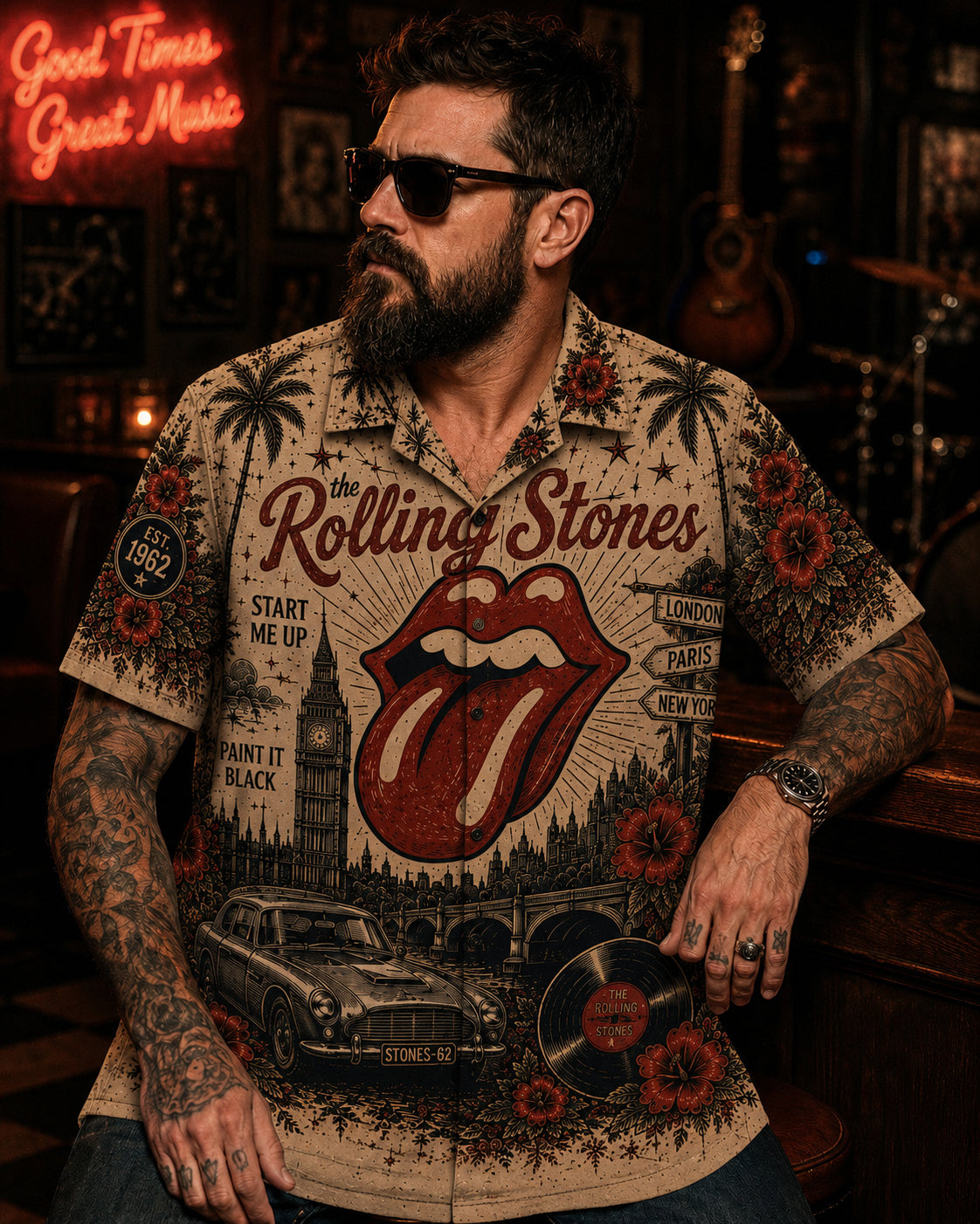 The Rolling Stones Tongue Logo Hawaiian Shirt, Tongue Logo Classic Rock Button Up, Satisfaction Music Fan Gift