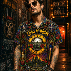 Guns N' Roses Stained Glass Hawaiian Shirt, Appetite for Destruction Button Up, Paradise City Rock Fan Gift