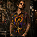 Jimi Hendrix Stained Glass Hawaiian Shirt, Voodoo Child Psychedelic Button Up, Purple Haze Guitar Fan Gift