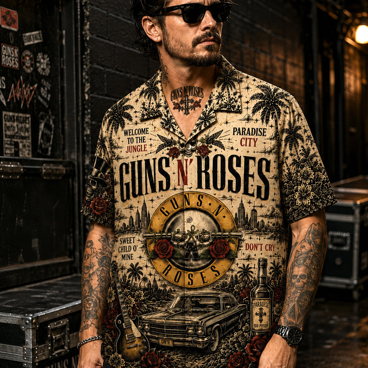 Guns N' Roses Paradise City Hawaiian Shirt, Appetite for Destruction Button Up, Paradise City Rock Fan Gift