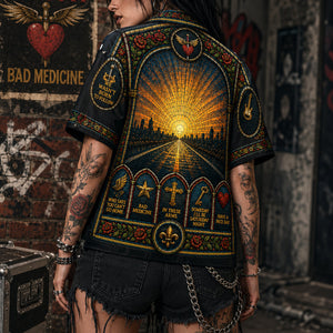 Bon Jovi Stained Glass Hawaiian Shirt, Slippery When Wet Rock Button Up, Livin on a Prayer Fan Gift