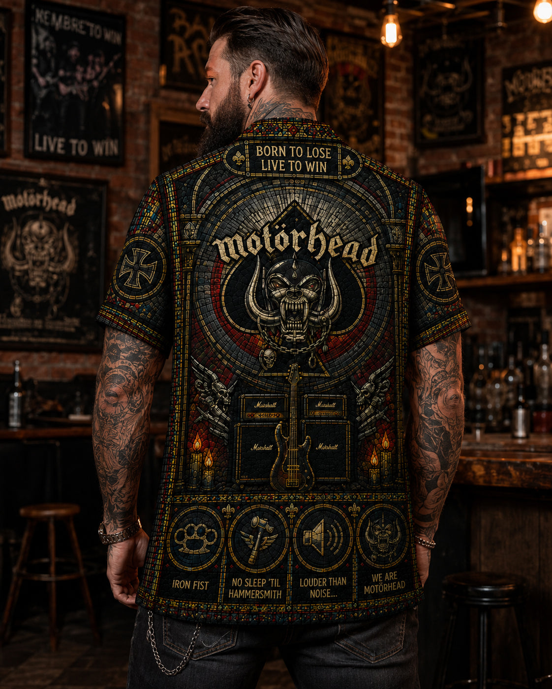 Motorhead Stained Glass Hawaiian Shirt, Ace of Spades Speed Rock Button Up, Lemmy Classic Metal Fan Gift
