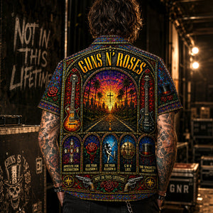 Guns N' Roses Stained Glass Hawaiian Shirt, Appetite for Destruction Button Up, Paradise City Rock Fan Gift