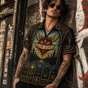 Bon Jovi Stained Glass Hawaiian Shirt, Slippery When Wet Rock Button Up, Livin on a Prayer Fan Gift