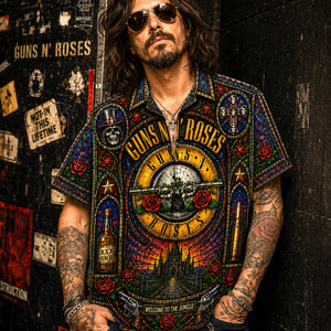 Guns N' Roses Stained Glass Hawaiian Shirt, Appetite for Destruction Button Up, Paradise City Rock Fan Gift