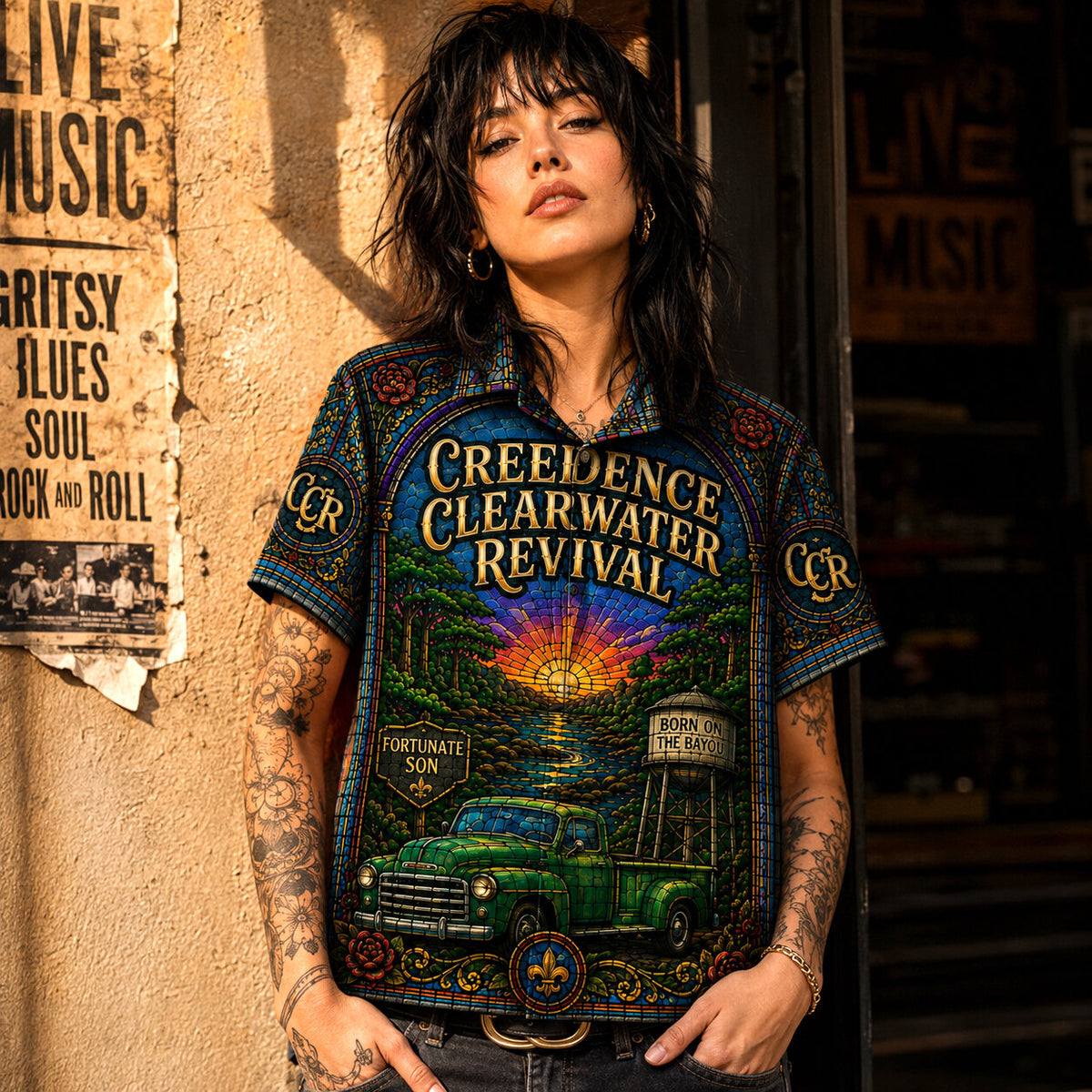 Creedence Clearwater Revival Hawaiian Shirt, Fortunate Son Roots Rock Button Up, Bad Moon Rising Music Fan Gift