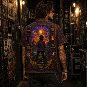 Jimi Hendrix Stained Glass Hawaiian Shirt, Voodoo Child Psychedelic Button Up, Purple Haze Guitar Fan Gift
