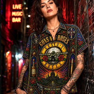 Guns N' Roses Stained Glass Hawaiian Shirt, Appetite for Destruction Button Up, Paradise City Rock Fan Gift