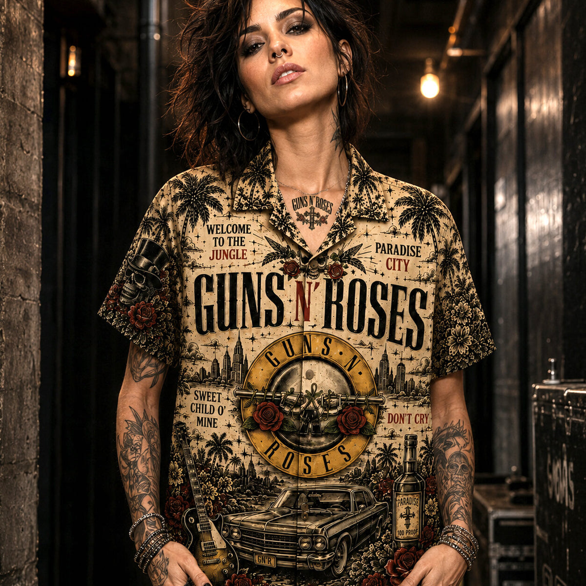 Guns N' Roses Paradise City Hawaiian Shirt, Appetite for Destruction Button Up, Paradise City Rock Fan Gift