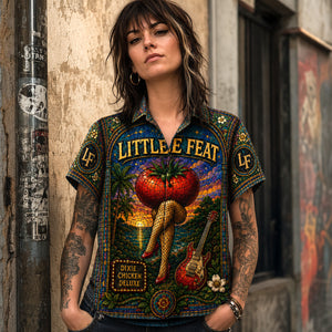 Little Feat Stained Glass Hawaiian Shirt, Dixie Chicken Roots Rock Button Up, Lowell George Music Fan Gift