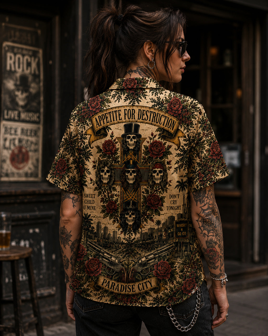 Gun N_ Roses Luxury Hawaiian Shirt, Appetite for Destruction Button Up, Paradise City Rock Fan Gift