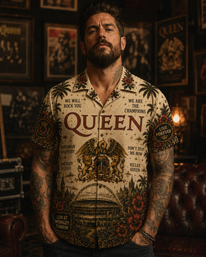 Queen We Will Rock You Hawaiian Shirt, Bohemian Rhapsody Rock Button Up, Freddie Mercury Music Fan Gift