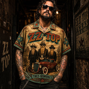 ZZ Top Tres Hombres Hawaiian Shirt, Tres Hombres Texas Blues Button Up, Eliminator Hot Rod Rock Fan Gift