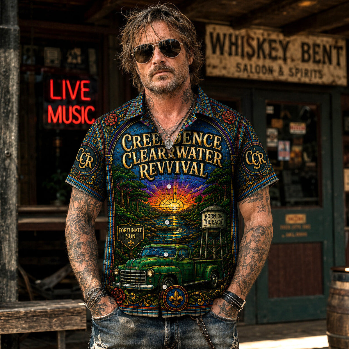 Creedence Clearwater Revival Hawaiian Shirt, Fortunate Son Roots Rock Button Up, Bad Moon Rising Music Fan Gift