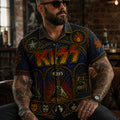 KISS Stainded Hawaiian Shirt, Destroyer Glam Rock Button Up, Detroit Rock City Fan Gift