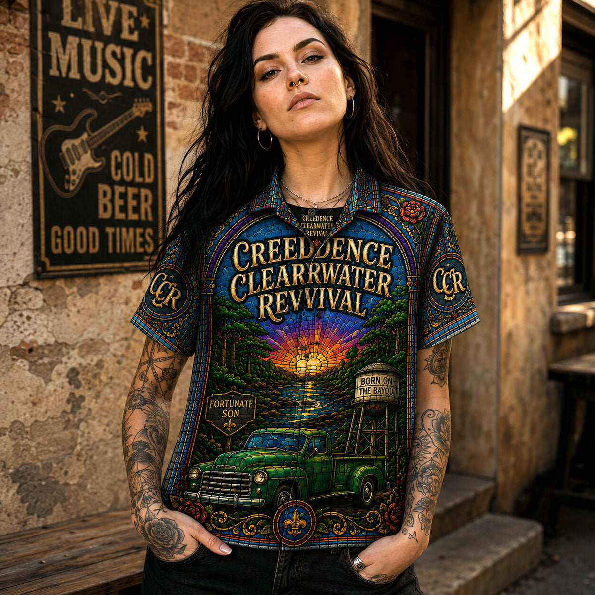 Creedence Clearwater Revival Hawaiian Shirt, Fortunate Son Roots Rock Button Up, Bad Moon Rising Music Fan Gift