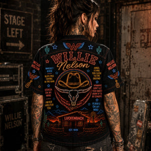 Willie Nelson Hawaiian Shirt, On the Road Again Button Up, Outlaw Country Music Fan Gift