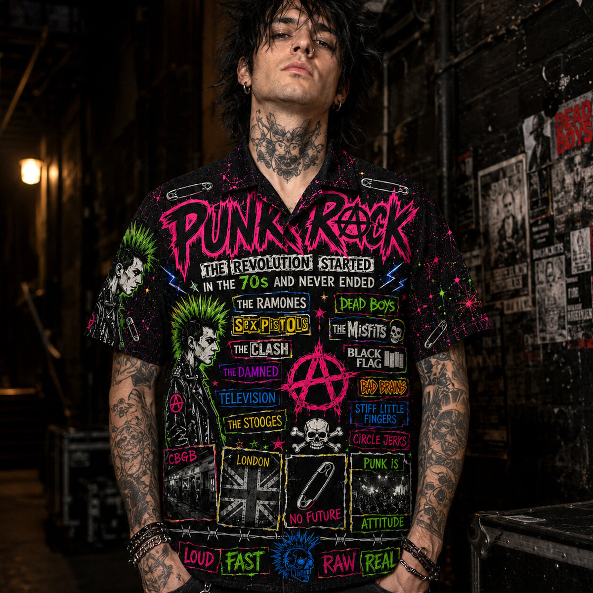 Punk Rock Hawaiian Shirt, Iconic Music Artwork Button Up, Rock Culture Fan Gift