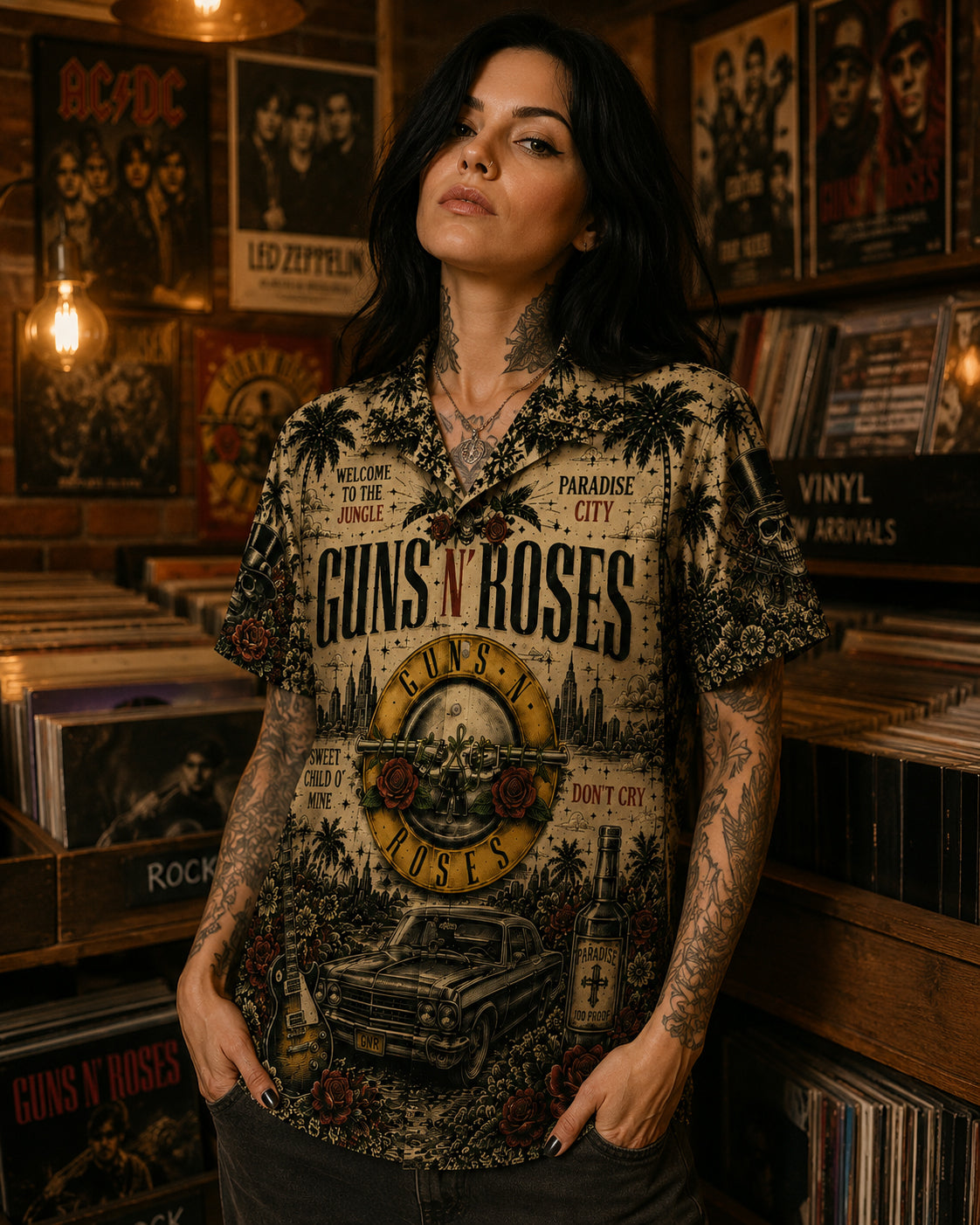 Guns N_ Roses Hawaiian Shirt, Appetite for Destruction Button Up, Paradise City Rock Fan Gift