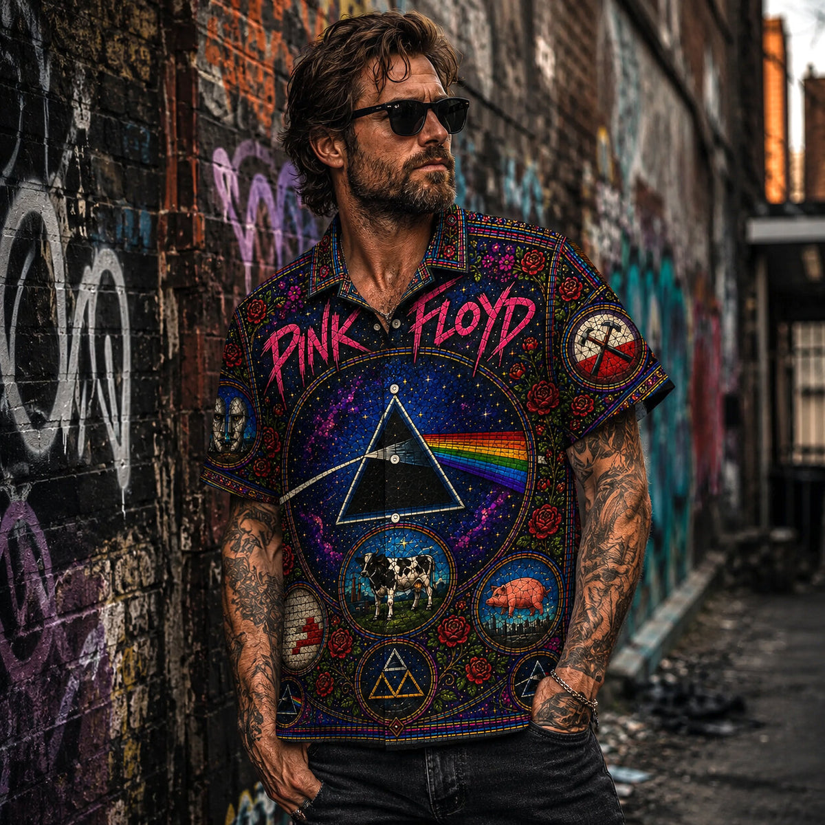 Pink Floyd Hawaiian Shirt, Dark Side Prism Button Up, Wish You Were Here Fan Gift