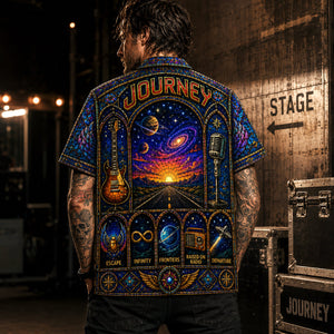 Journey Stained Glass Hawaiian Shirt, Dont Stop Believin Rock Button Up, Escape Era Music Fan Gift