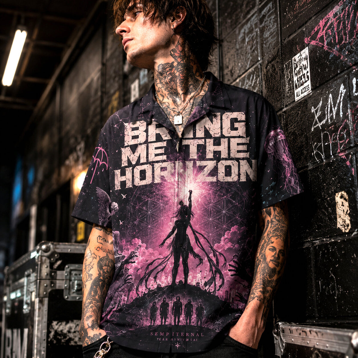 Bring Me The Horizon Hawaiian Shirt, Sempiternal Metalcore Button Up, Modern Rock Music Fan Gift