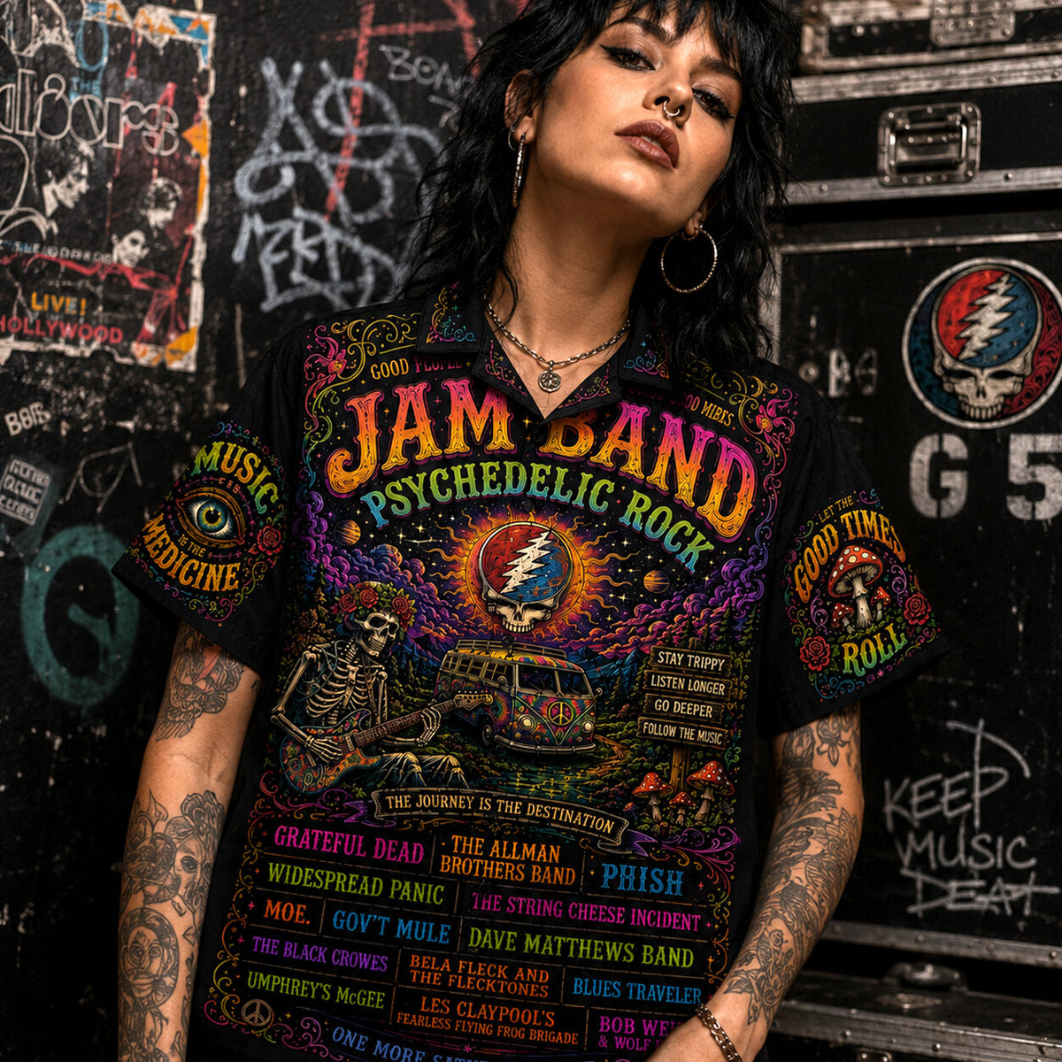 Jam Band Hawaiian Shirt, Iconic Music Artwork Button Up, Rock Culture Fan Gift