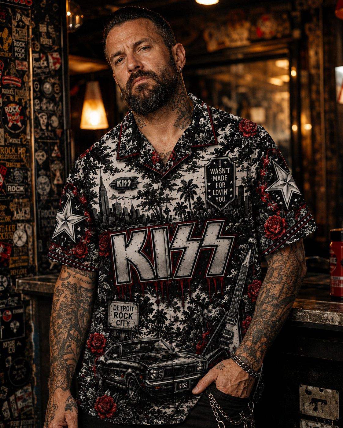 KISS Luxury Hawaiian Shirt, Destroyer Glam Rock Button Up, Detroit Rock City Fan Gift