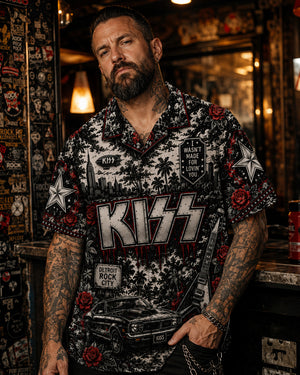 KISS Luxury Hawaiian Shirt, Destroyer Glam Rock Button Up, Detroit Rock City Fan Gift