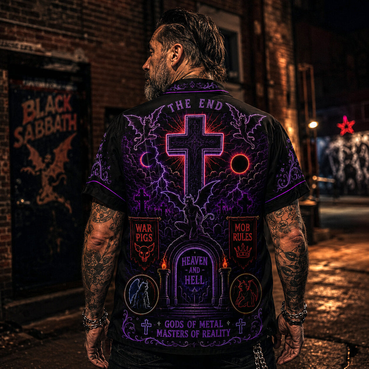 Black Sabbath Neon Hawaiian Shirt, Retro Concert Artwork Button Up, Rock Music Collector Gift
