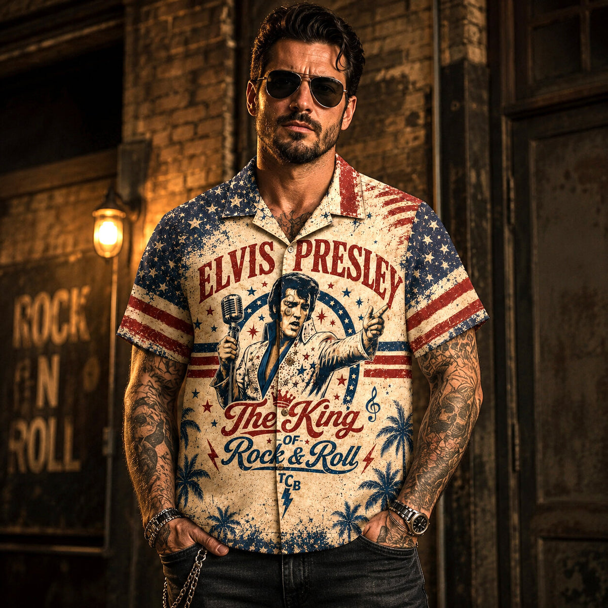 Elvis Presley The King Of Rock Hawaiian Shirt, Graceland Rock and Roll Button Up, King of Rock Music Fan Gift