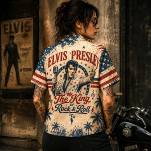 Elvis Presley The King Of Rock Hawaiian Shirt, Graceland Rock and Roll Button Up, King of Rock Music Fan Gift