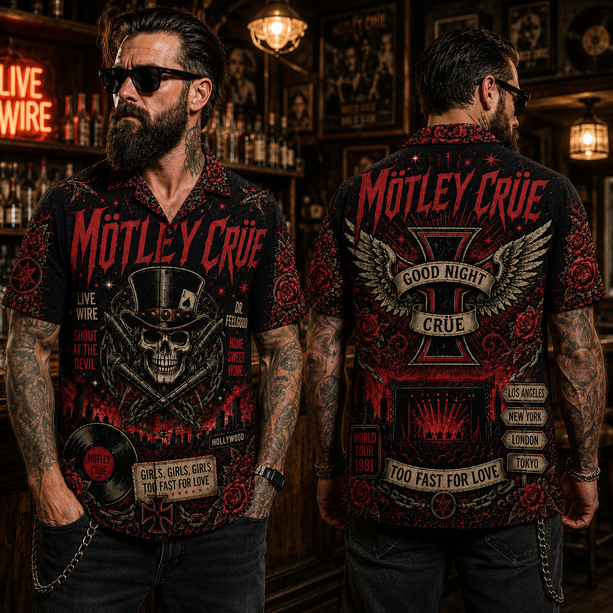 Mo¨tley Cru¨e Too Fast for Love Hawaiian Shirt, Too Fast for Love Glam Button Up, Kickstart My Heart Fan Gift