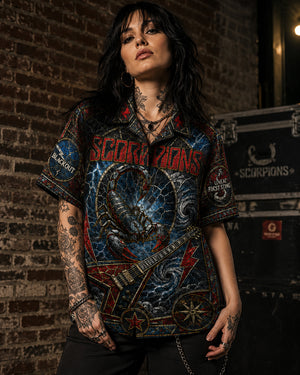 Scorpions Hawaiian Shirt, Retro Concert Artwork Button Up, Rock Music Collector Gift