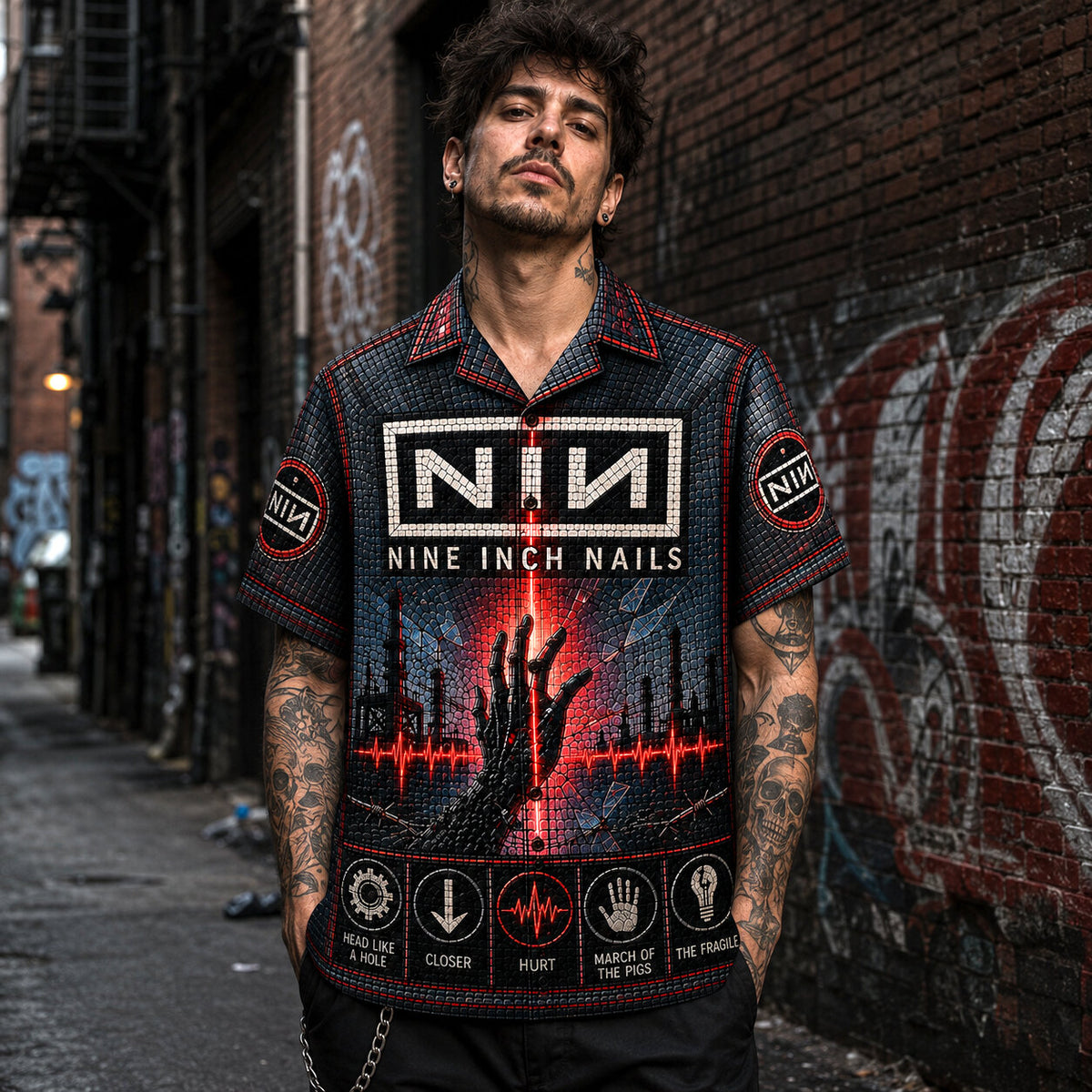 Nine Inch Nails Hawaiian Shirt, Downward Spiral Industrial Button Up, Closer Alternative Fan Gift